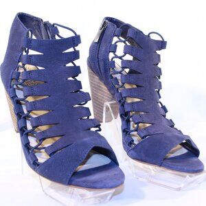 Vince Camuto Size 8.5M Navy Blue ELIAZ Strappy Gladiator Side Zip Heeled Sandals